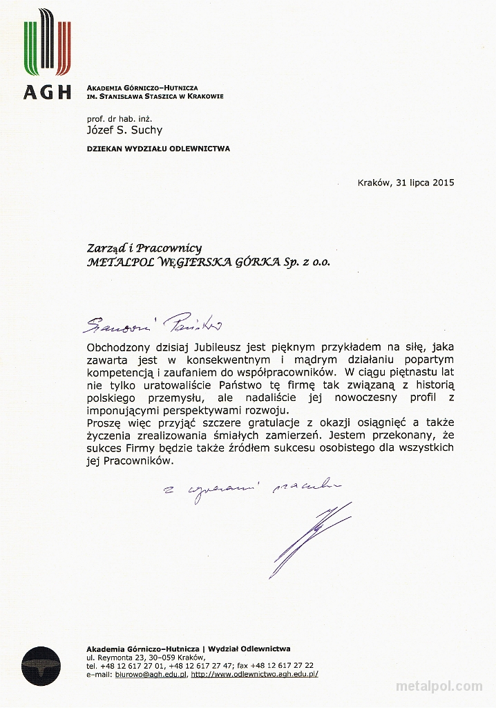 życzenia Z Okazji Xv Lecia Metalpol U